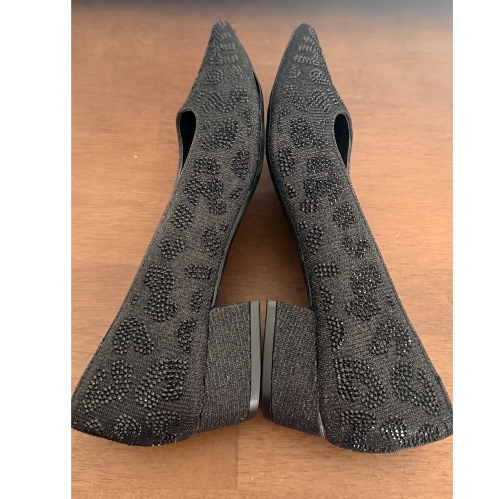 Carolyn Tucker Women Black Leopard Sparkle Pointed Toe Low Block Heels Shoes 6 - Picture 6 of 9